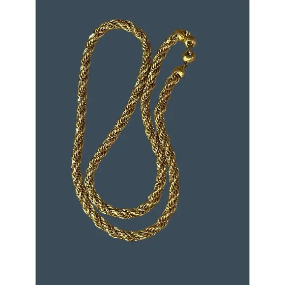 Vintage Monet Gold-Tone Twisted Rope Chain Necklace With Textured Beads & Clasp - Picture 4 of 8